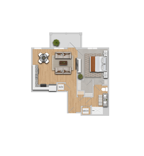 Floor plan for 1 bed, 1 bath, 702 sqft